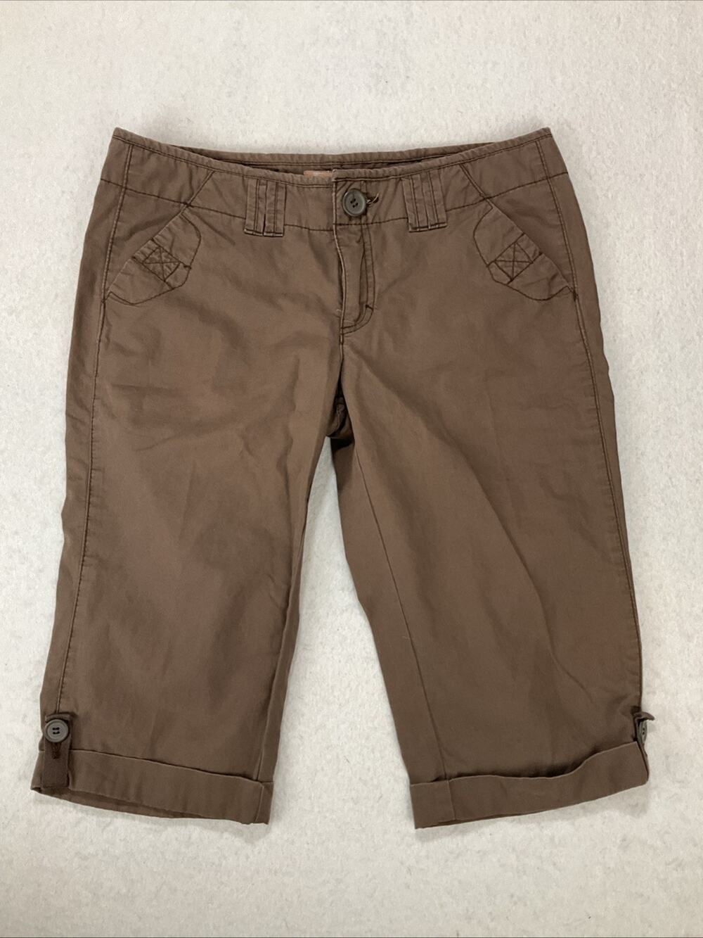 Vintage No Boundaries Brown Cotton Capri Pants Jr 7 Casual Chino Y2K Low Rise
